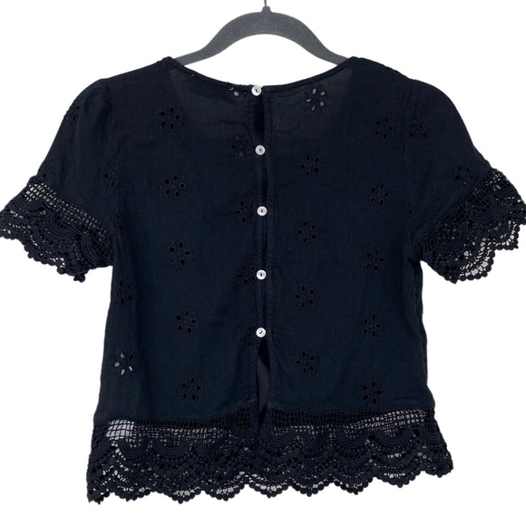 Hollister Black Lace Eyelet Boho Short Sleeve Top Size Small - Picture 7 of 8